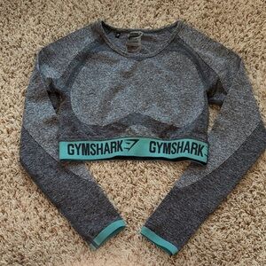 Gymshark Charcoal and Aqua Long Sleeve Crop Top